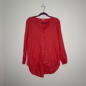 Eileen Fisher Vibrant Coral Button-Down Linen Shirt S